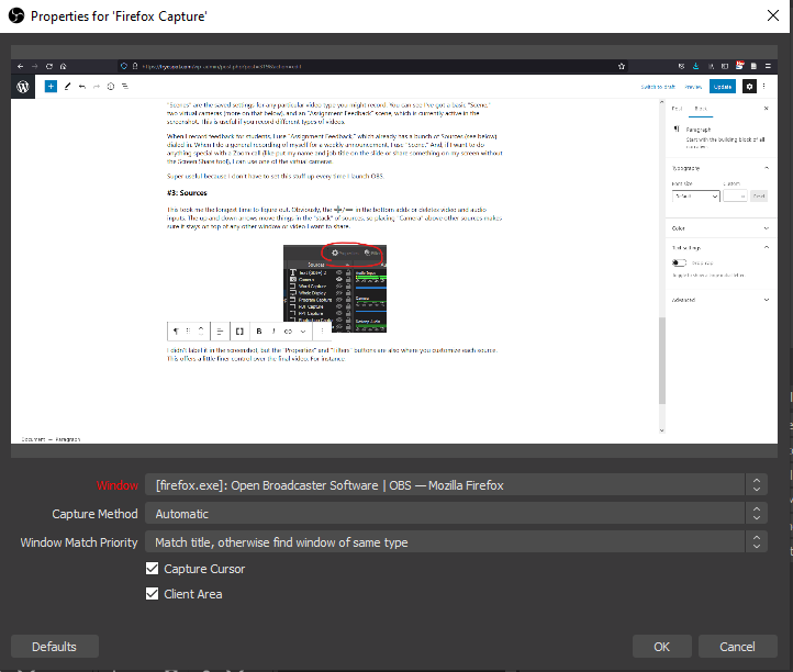 source properties panel in OBS